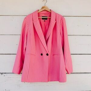 Eloquii Pink Double-Breasted Blazer with Pinstripes